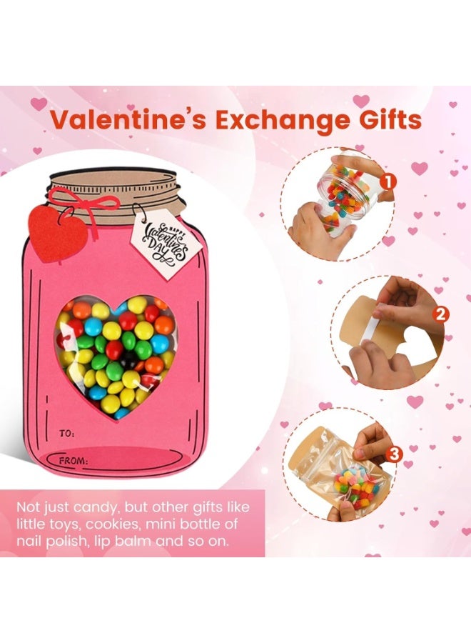 PINKE 25 Pack Valentines Cards, Mason Candy Jar Happy Valentines Day Cards, Funny Valentine Gifts for Classroom, Kids Valentines Day Cards for School Exchange Party Favors - Image 3